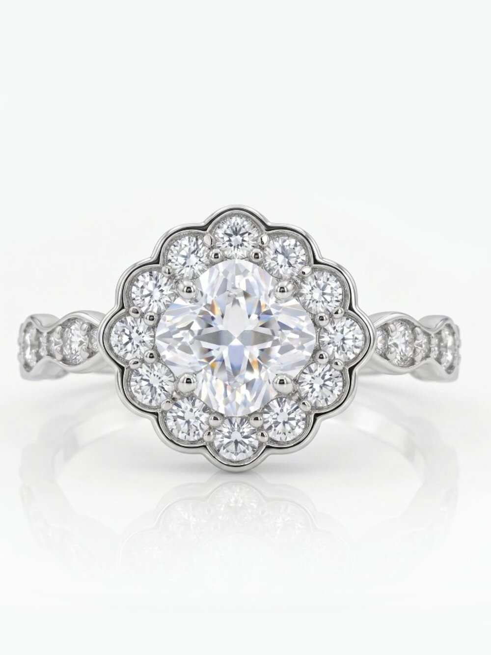 Classic Vintage Style Engagement Style Round Halo ring, 925 Sterling Silver